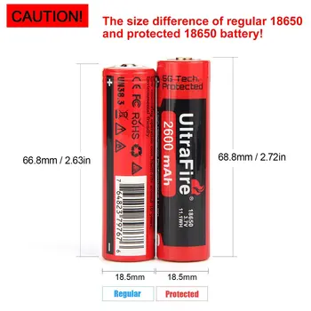 UltraFire prekės yra originalus 18650), 3,7 V 2600mAh baterijos 18650 įkraunama ličio baterija, žibintuvėlis