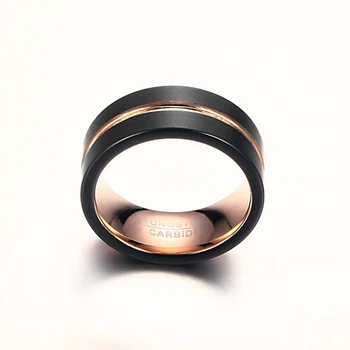 8mm Plotis Vyrų Žiedai Volframo Metalo Juoda ir Aukso spalvos Žiedas Mados Vestuvinį Žiedą, Šaliai, Papuošalai