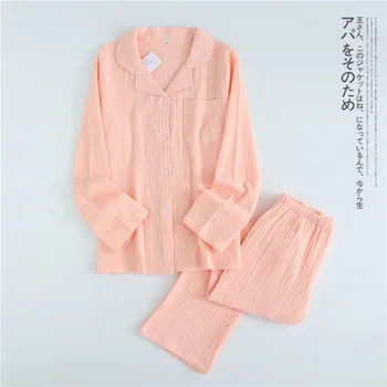 Japonijos nauja medvilnės krepo vyriški ilgomis rankovėmis + kelnės pižama pavasarį ir rudenį plonas pora namų paslauga kostiumas ponios pižama