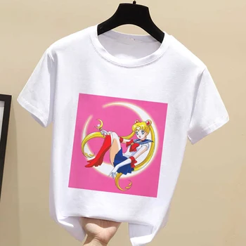 Sailor Moon Lankas Grafinis Spausdinti marškinėliai Moterims 2020 Naujas Vasaros Mados Kawaii Marškinėlius Harajuku Estetinės Baltos Viršūnės Moterų Marškinėliai