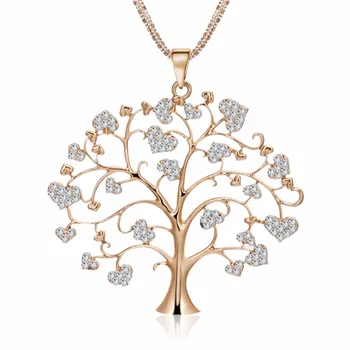 Lureme Paprasta Gyvybės Medis Širdies Medis su Krištolo Karoliai Pakabukas skirta Moterims ir Mergaitėms (nl006063)