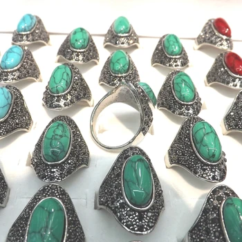 Antikos Stiliaus Hematitas Kristalų Asfaltuotas Ovalo Turquoises Žiedai Mišrios Spalvos 50pcs/Daug