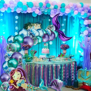 Mergina gimtadienio mermaid dress up šalies undinėlė baliono rinkinys žuvies uodega pagal jūros Kūdikių dušas, vienkartiniai indai rinkinys