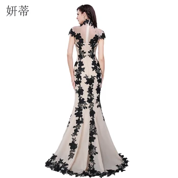 Elegantiškas Juodos Spalvos Trumpomis Rankovėmis Undinė Vakarinę Suknelę 2018 Aplikacijos Šifono Prom Dresses Užsakymą Pagaminti Konkretų Vaizdą Vien Suknelė