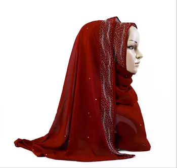 Mirguliavimas Prašmatnus Premium Šifono Musulmonų Hijabs Skarelė Išskirtinį kalnų krištolas Dekoro Moterų Kuklus Islamo Vestuvių Skara 27.5*67inch