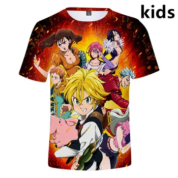 3 iki 14 Metų vaikų Marškinėliai Kawaii Septynios Mirtinos Nuodėmės, 3D Atspausdintas Marškinėlius (T-shirts Harajuku Animacinių filmų Marškinėliai, Drabužiai Vaikams