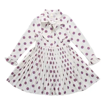 Vaikai Kietas Dot Bowtie Suknelė Priekyje Klostuotas Merginos Cute Drabužiai Vaikams 2020 M Palaidinė Stilius Linijos Vaikus Kelio Ilgio Šifono Suknelės