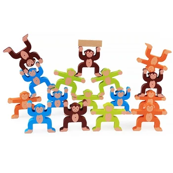 Medinės Beždžionės Susikabinti Žaislai Balanso Kaupimas Aukšto Pastato Blokus, Žaidimai, Vaikiška Švietimo 3D Dėlionės, Žaislų, 16 Vienetų