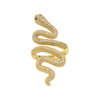 Auksas pakilo aukso spalvos europos moterų visiškai piršto papuošalai mikro nutiesti cz gyvatės formos wrap juosta cool punk piršto žiedai