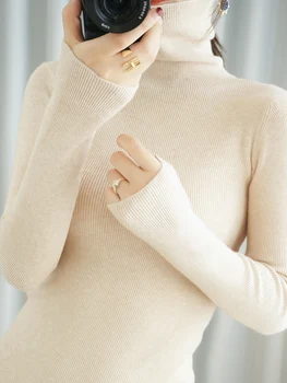 Golfo megztiniai moterų ilgomis rankovėmis slim megztiniai (puloveriai rudenį, žiemą vilnos trumpas viršūnės