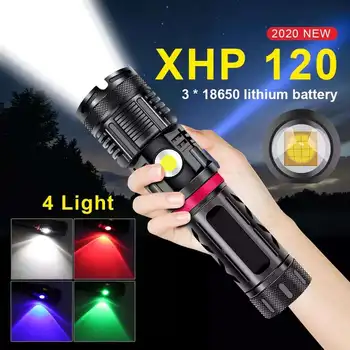 Galingas LED Žibintuvėlis 18650 su cob šviesos XHP120 USB Taktinis Žibintuvėlis Zoom Pusės Žibintas Įkraunamas Kempingas 