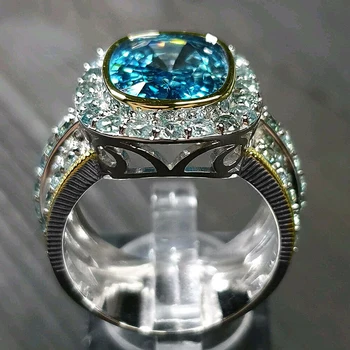 Huitan Spalvingas Moterų Žiedai Šalies Big Sky Blue Stone Dviejų atspalvių Dizaino Noble Žiedas Bauda Gimtadienio Dovana Pirmadienis Puikus Papuošalai