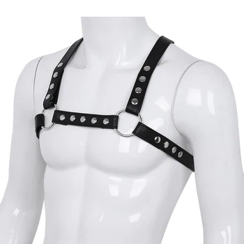 Karšto Mens Reguliuojamas, Lankstus Dirbtiniais Odos X Formos Atgal Įstaiga Krūtinės Diržas Diržas su Metalo Žiedams Cosplay Klubas Nelaisvėje Kostiumai