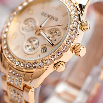 Prabangūs Krištolo Moterų Laikrodžiai Moterims Rose Gold Laikrodžiai Ponios Žiūrėti Ženevos relogio feminino horloge dames uhr damen reloj mujer