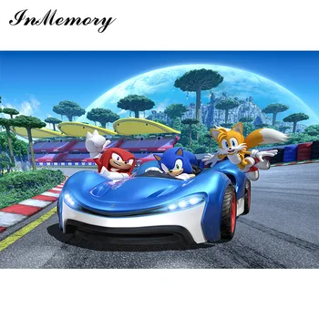 InMemory Vinilo Animacinių filmų Fotografijos Foną, Sonic Berniukas Automobilį Vaikų Gimtadienio Sluoksnių Banerio Foto Studija Rekvizitai 7x5FT