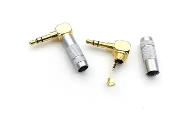 50pcs Auksą, sidabrą, Stereo Male Plug 3.5 mm Angled Audio adapteris litavimo