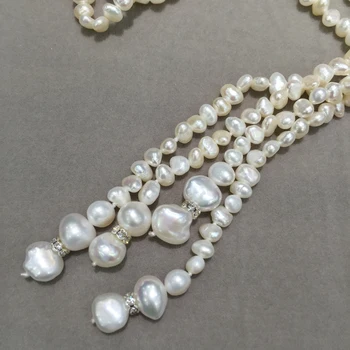 Ilgai gėlo vandens perlų vėrinį šalikas stiliaus tikras perlas mados moterų papuošalai 130CM