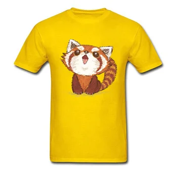 Kawaii T Shirt Mens Mielas Marškinėlius Raudona Panda Laimingas Įnoringas Viršūnes Tees Motinos Dieną Medvilnės marškinėliai Vyrams Slim Fit Drabužiai, Juoda