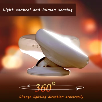 LED Nakties Šviesos 360 Laipsnių Sukimosi Judesio Jutiklis Naktinis Žibintas Nuimamas Magnetas Bazės USB Įkrovimo Baterija (akumuliatorius Koridoriaus Sienoje Šviesos