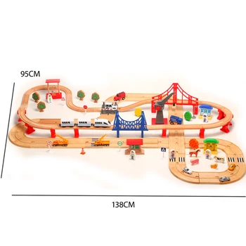 Kelių, geležinkelio dvigubos medinės traukinio bėgių žaislas nustatyti Vaikų kelio žaislas suderinama su mediniais traukinio bėgių ir elektros automobiliai