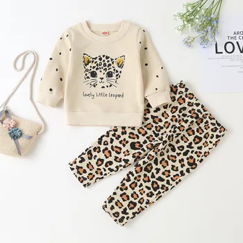 Naujagimio merginos rudenį, žiemą visą rankovėmis spausdinti gyvūnų viršūnes hoodie ilgai leopard kelnes bamblys kūdikiams, vaikams, drabužiai rinkiniai 2vnt