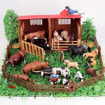 Naujas 12pcs/daug Mini Ūkio, Naminių Gyvūnų figūrėlių, Simuliaciniai Modeliai Kiaulių Ančių, Vištų, Žąsų, Arklys, Karvė, Šuo, Ožio Vaidmuo Žaisti Žaislų
