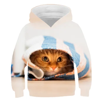 Naujas Kawaii 3D Katė spausdinti vaikas Hoodies vaikai rudenį palaidinės mielas Gyvūnų berniuko drabužiai, megztiniai Megztinis Tiesioginė prekyba