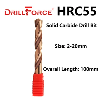 Drillforce 1PC 2mm-20mmx100mm OAL HRC55 Kieto Karbido Gręžimo karūnų Rinkinys, Spiralės Fleita Twist Drill Bit Kietojo Lydinio Nerūdijančio Įrankis