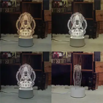 Buddhistic Religijos Budos Statula 3D Lempos Baterija Pamaldus Dovana LED USB Nuotaika Iliuzija Naktį Šviesos Daugiaspalvis Šventykla Stalo Dekoras