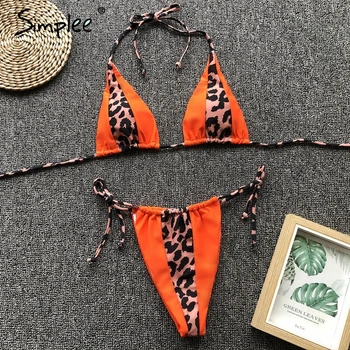 Vasaros Seksualus, leopardas spausdinimui dviejų vienetų moterų maudymosi kostiumėlį, Spageti dirželis vasaros maudymosi kostiumėlį, Nėrinių iki paplūdimio atostogų moterų bikini 2019