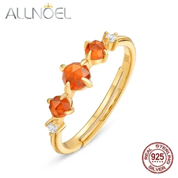 ALLNOEL 925 Sterlingas Sidabro Moterų Žiedas Natūralių Apelsinų Granatas Brangakmenio Žiedai Reguliuojamas Fine Jewelry 2020 Naujas Arrivials