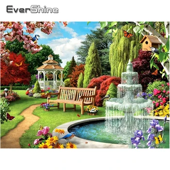 EverShine 5D Diamond Mozaika Visiškai Square Garden Kryželiu Diamond Siuvinėjimo Kraštovaizdžio Cirkonio Meno Namų Dekoro Rankdarbiai