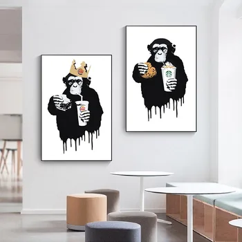 Smegenų plovimas Banksy grafiti Greito Maisto Beždžionė spausdinti paveikslai Tapyba Plakatai ir Spausdina Abstrakčiai Sienos Nuotraukas Gyvenimo Kambario Dekoro