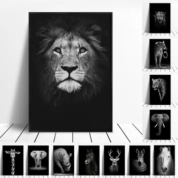 12 Stilių Gyvūnų Drobės Tapybos Liūtas, Dramblys Elnias Zebra Plakatai ir Spausdina Sienos Nuotraukas, gyvenamojo Kambario, Apdaila, Namų Dekoro