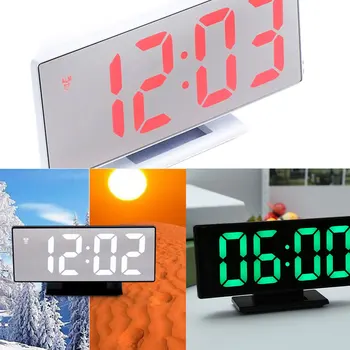 Skaitmeninis Laikrodis LED Veidrodis, Laikrodis Daugiafunkcį Atidėjimo Laiko Rodymas Naktį LCD Šviesos Stalas Desktop USB Kabelis