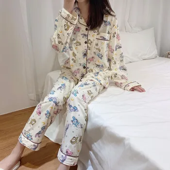 Moterų Sleepwear Mielas Animacinių filmų Spausdinti Pižama Moterims Medvilnės Pijama Nustatyti ilgomis Rankovėmis Sweet Home Kostiumas Moterims Pavasario Pyjama