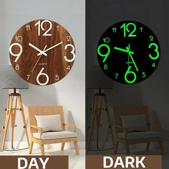 Šviesos Sieninis Laikrodis 12 Colių Mediniai Silent Ne-Tiksi Virtuvės Sieniniai Laikrodžiai Su Nakties Žiburiai Indoor/Outdoor Kambarį Lova