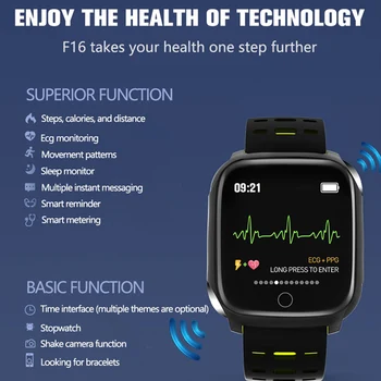 F16 Smart Watch Kraujo Spaudimą, Kraujo deguonies Širdies ritmo Monitorius PPG EKG Veiklos Fitness Tracker Žiūrėti Nešiojami Sveikatos SmartWatch