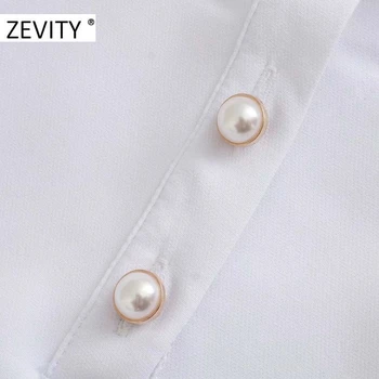 ZEVITY Naujas moterų mados pasukite žemyn apykaklės perlų mygtukai marškinėliai suknelė office lady sluoksniuotos rankovėmis vestido prašmatnus verslo suknelės DS4405