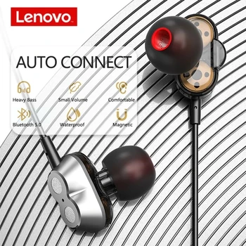 Lenovo HE08 Dual Dinaminių Belaidžių Nackband Ausinių 4 Vairuotojo Metalo HIFI Stereo Ausines Su Mic Ilgai Žaisti