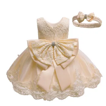 (3M-24M) Kūdikio mergina rankovių nėrinių aplikacija lankas vestuvių suknelė princesė dress suknelė + hairband kombinezonas baby girl S4