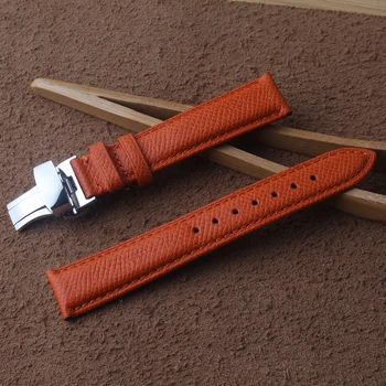 Driežas Naujas modelis kaip 14mm 16mm 18mm Patvarus Orange Watchbands natūralios Odos su drugelio sąsagos karvės odos minkštas Laikrodžiai Dirželis Karšto
