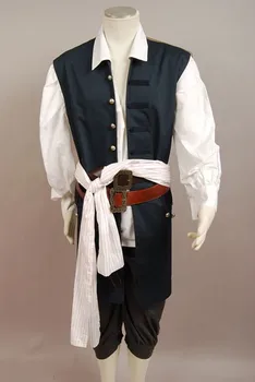 Aukštos kokybės Karibų jūros Piratai Jack Sparrow Striukė, Liemenė Diržo Marškinėliai, Kelnės, Kostiumas Nustatyti Helovinas