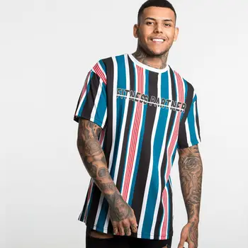 2019 Naujas Mens Dryžuotas marškinėliai Vasarą Laisvi trumpomis rankovėmis T-shirt Vyrai Atsitiktinis Mados Hip-hop Tees Viršūnes Prekės ženklo Drabužių Streetwear