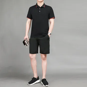 2020 metų vasaros naujas vyrų drabužių mados sportinę nustatyti tinkamumo vientisos spalvos vyrams šortai + polo marškinėliai vyriški kostiumas 2 vienetų rinkinių 5XL