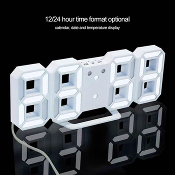Reguliuojamas 24/12 Valandų Rodymo Žiūrėti Signalizacijos LED Skaitmeninis Laikrodis Sienos Kabo 3D Stalo Laikrodis Kalendorius Temperatūra Ekrano Ryškumas