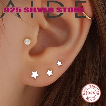 Aide 2021 Mados Pendientes 925 Sterlingas Sidabro Paprastų Auskarų 1 Set Geometrijos Star Širdies Stud Auskarai Moterims Fine Jewelry