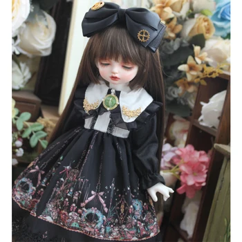 BJD doll suknelė + plaukų clips juoda spalva BJD doll drabužius 1/4 1/6 BJD Blyth lėlės suknelė lėlės priedai tik drabužiai