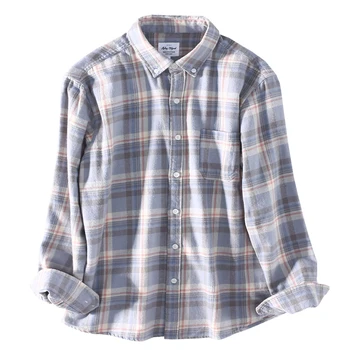 Medvilnės patogus šepečiu pledas ilgomis rankovėmis marškinėliai 2020 m. rudenį prekės ženklo drabužių vyrų mados klasikinis fit marškinėliai raudona mėlyna