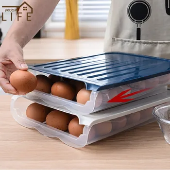 Pusiau automatiniai Kiaušiniai talpinimo Šaldytuve Skaidrus Stalčius Virtuvės Maisto Konteineryje Plastiko Daržovių ir Nešiojamų Kiaušinių Atveju Turėtojas
